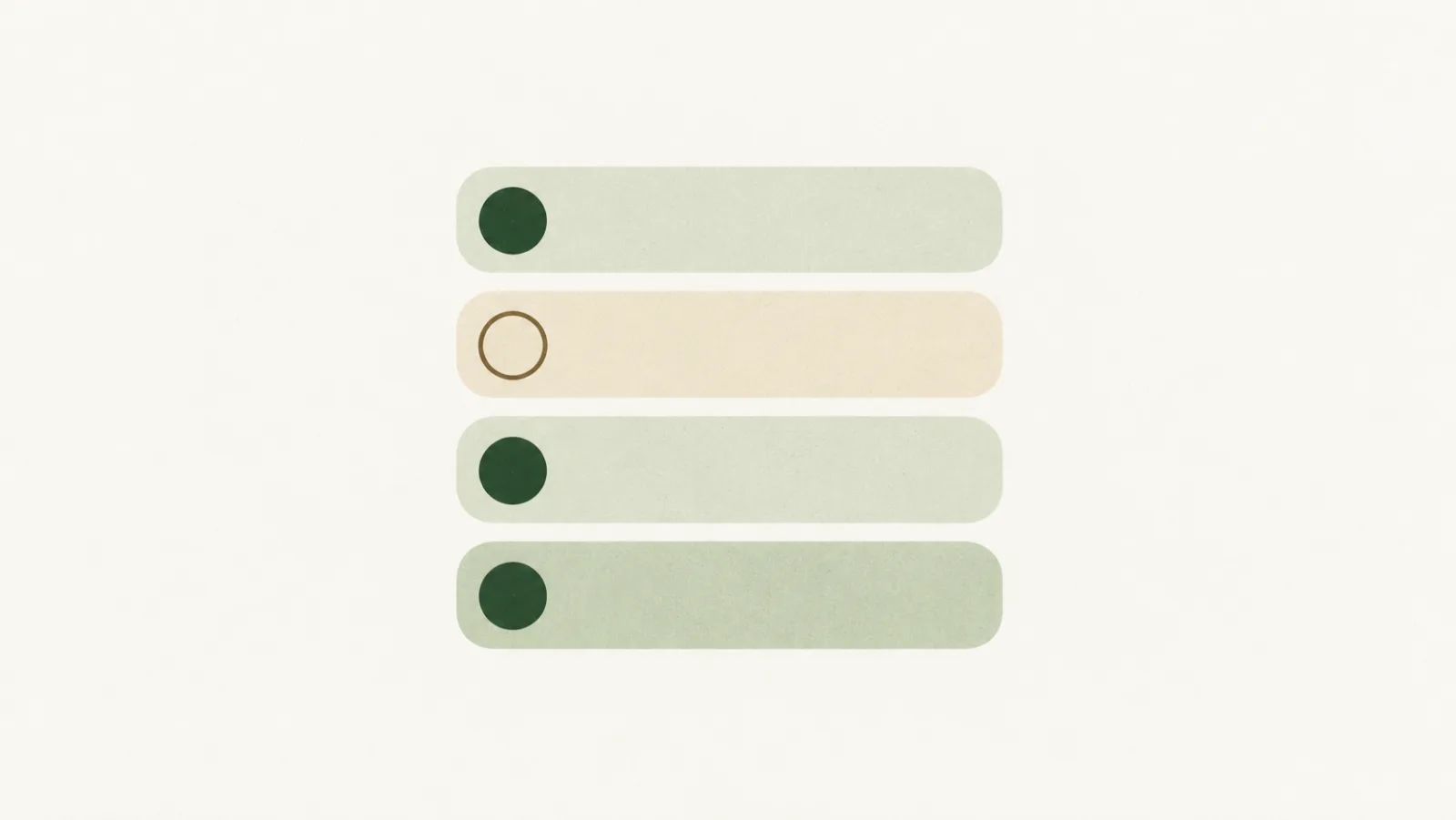 Illustration of a short list of rounded bars with round markers, suggesting a checklist to go over before a session