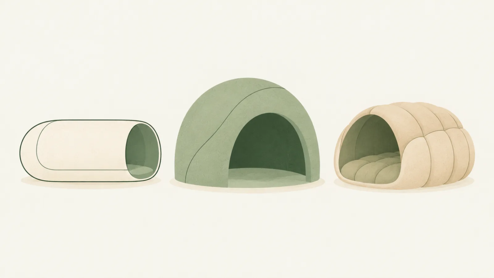 Illustration of three abstract shapes representing a one-person chamber, a larger multi-person chamber and a soft-sided chamber